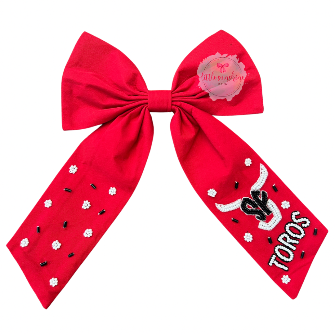 **PREORDER** Long Tail Beaded TOROS Bow- Red