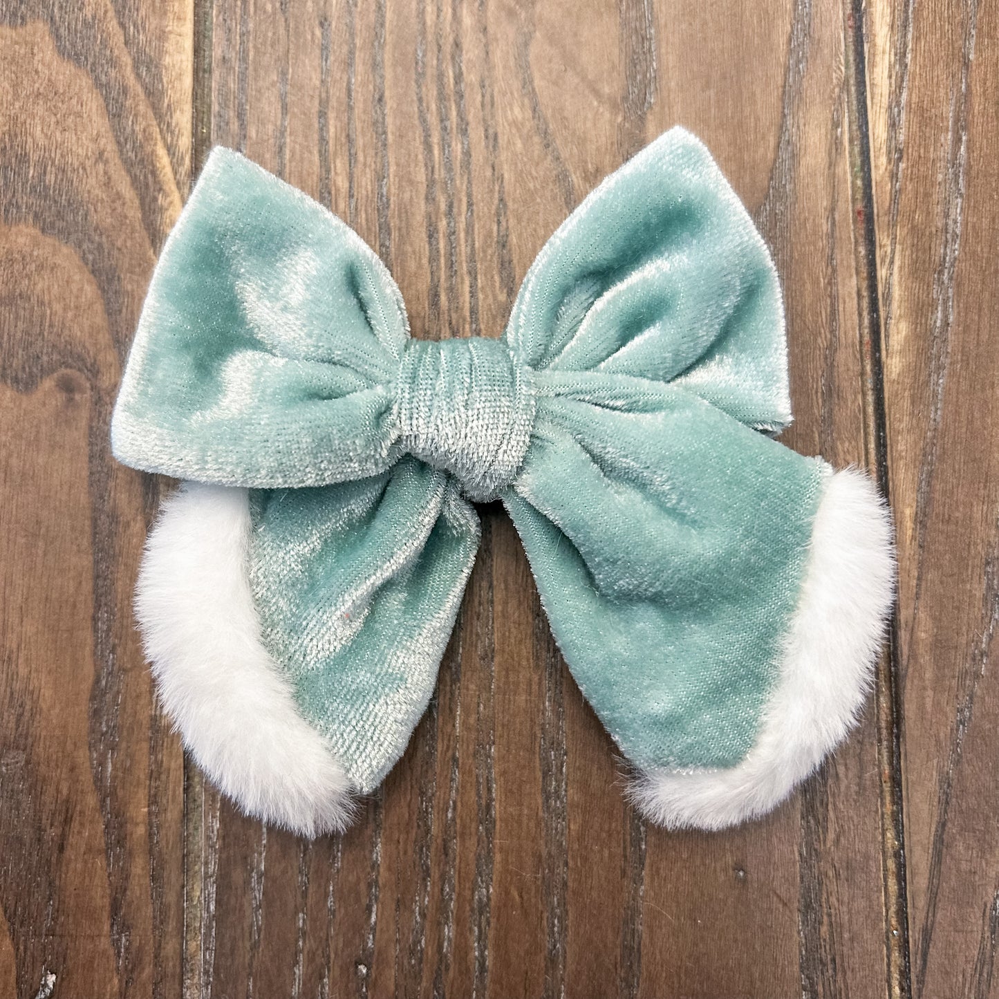 Light Aqua Velvet and White Faux Fur Pinwheel Bow