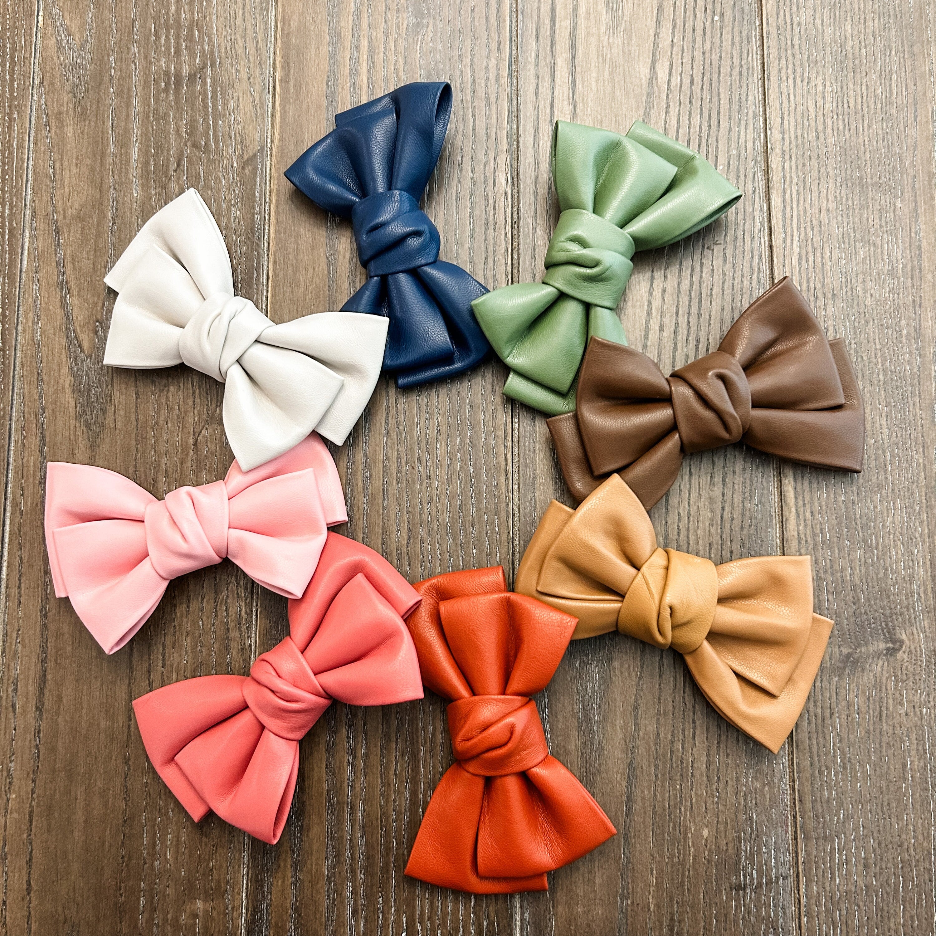 Solid Color Faux Leather Bows